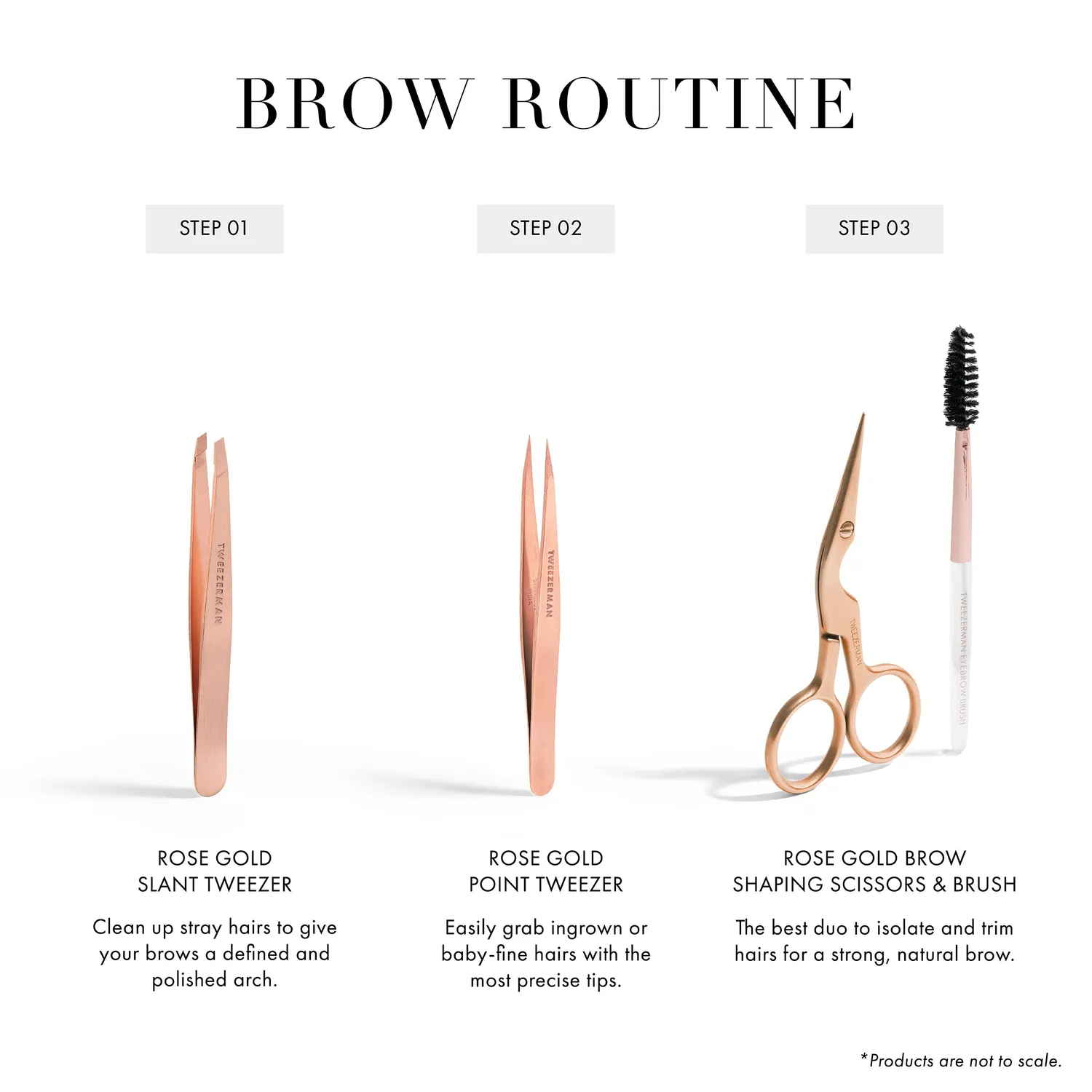 Tweezerman Rose Gold brynsax med borste