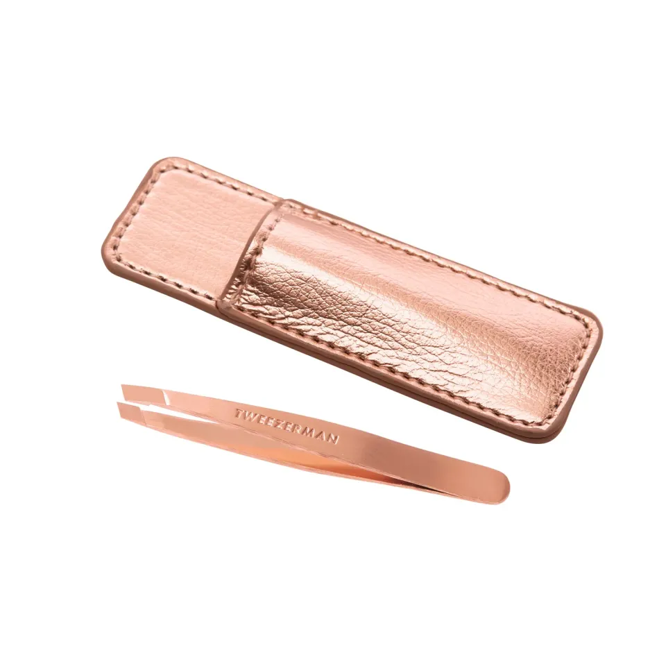 Tweezerman Rose Gold Mini Slant pincett med fodral