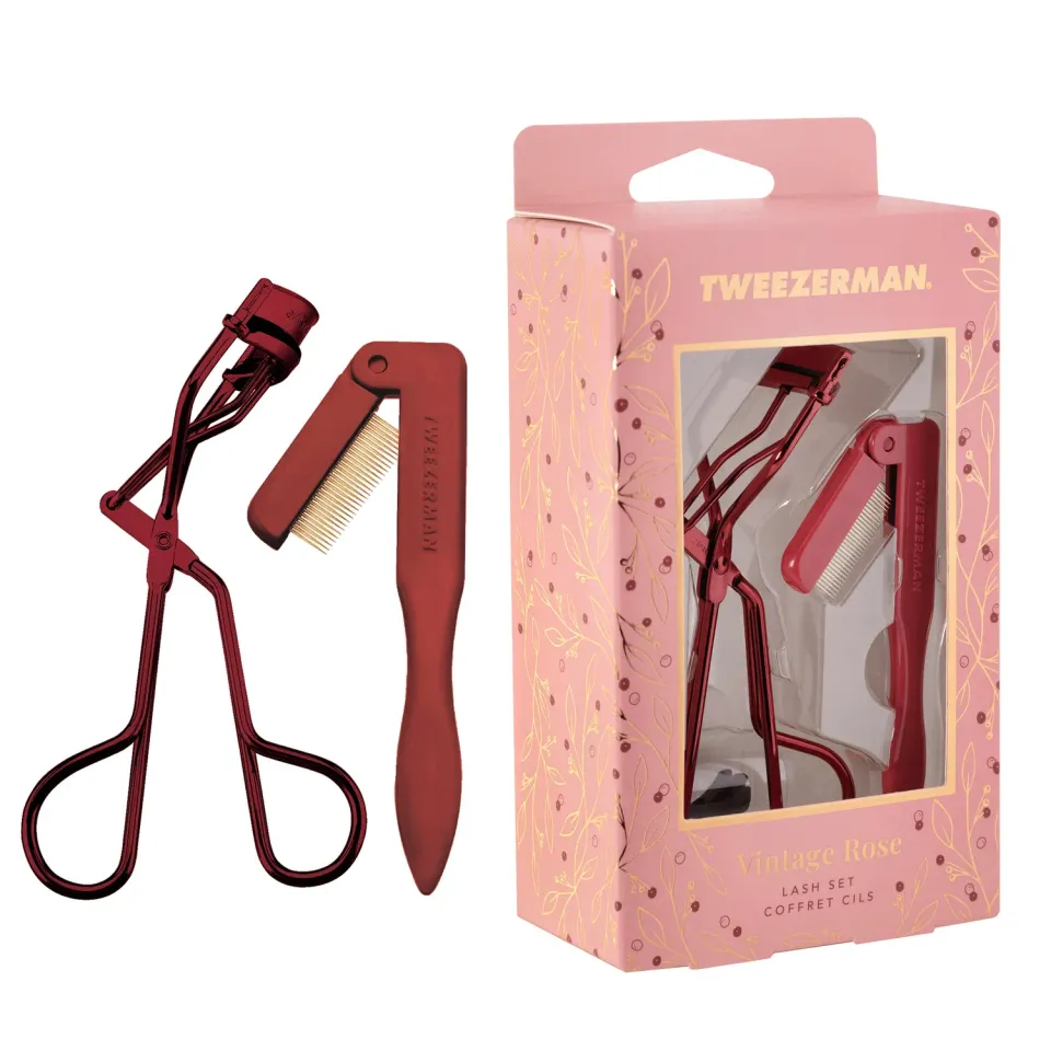 Tweezerman Vintage Rose fransset böjare + kam