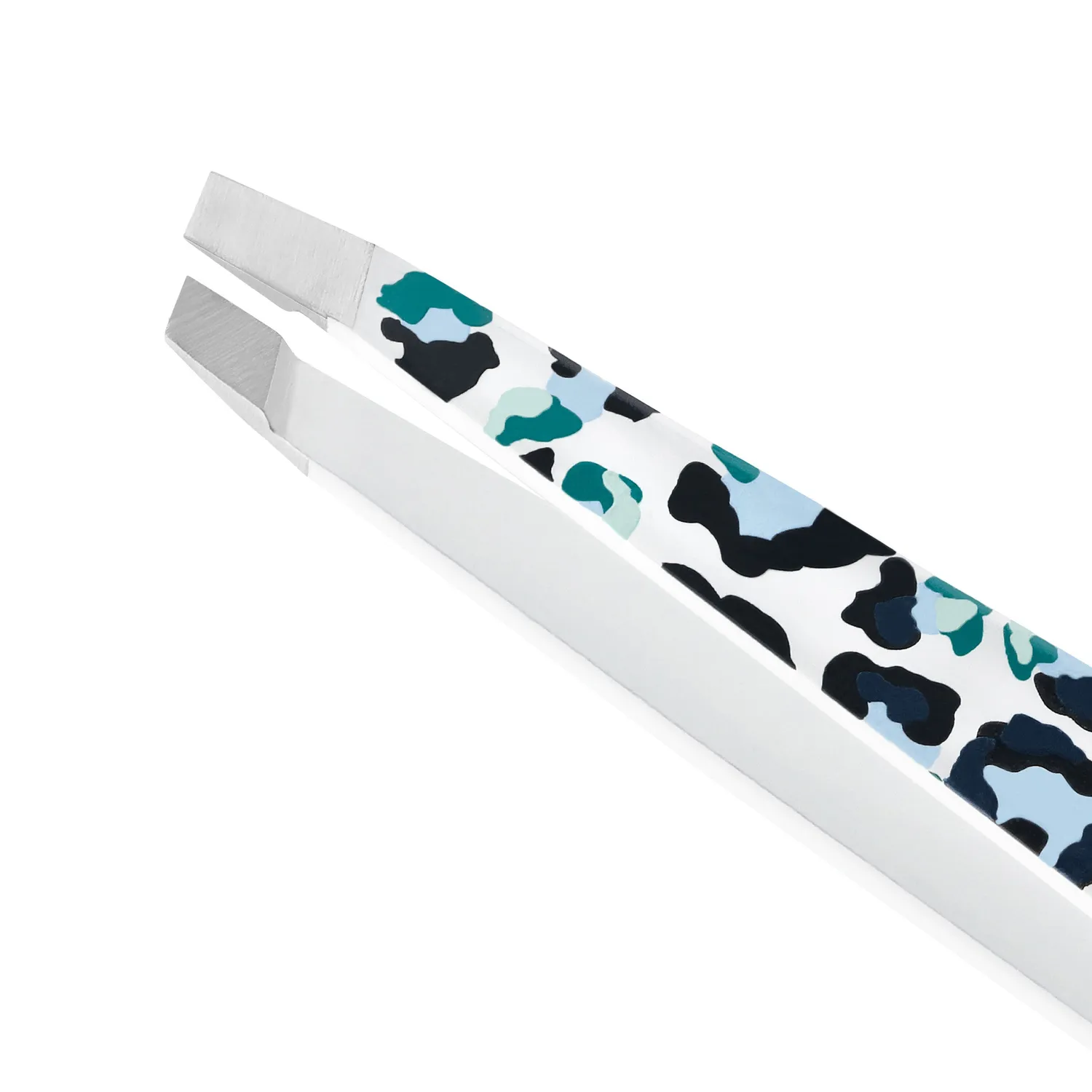 Tweezerman Slant Blue Leopard pincett mönstrad precis