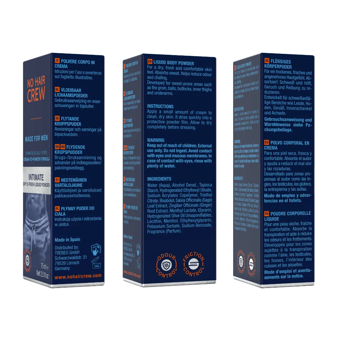 No Hair Crew Intimate Dry & Fresh flytande puder 75 ml kylande