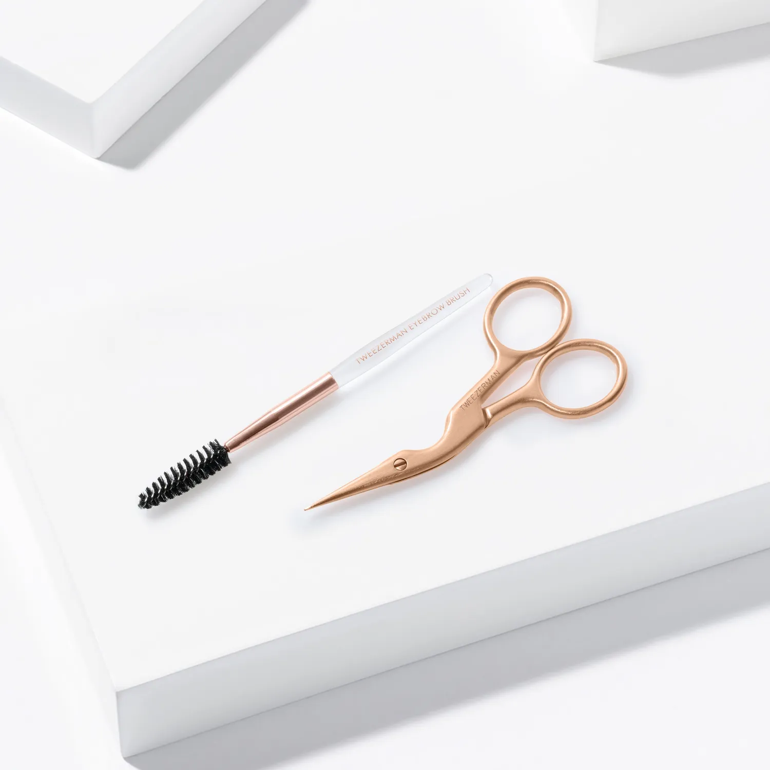 Tweezerman Rose Gold brynsax med borste