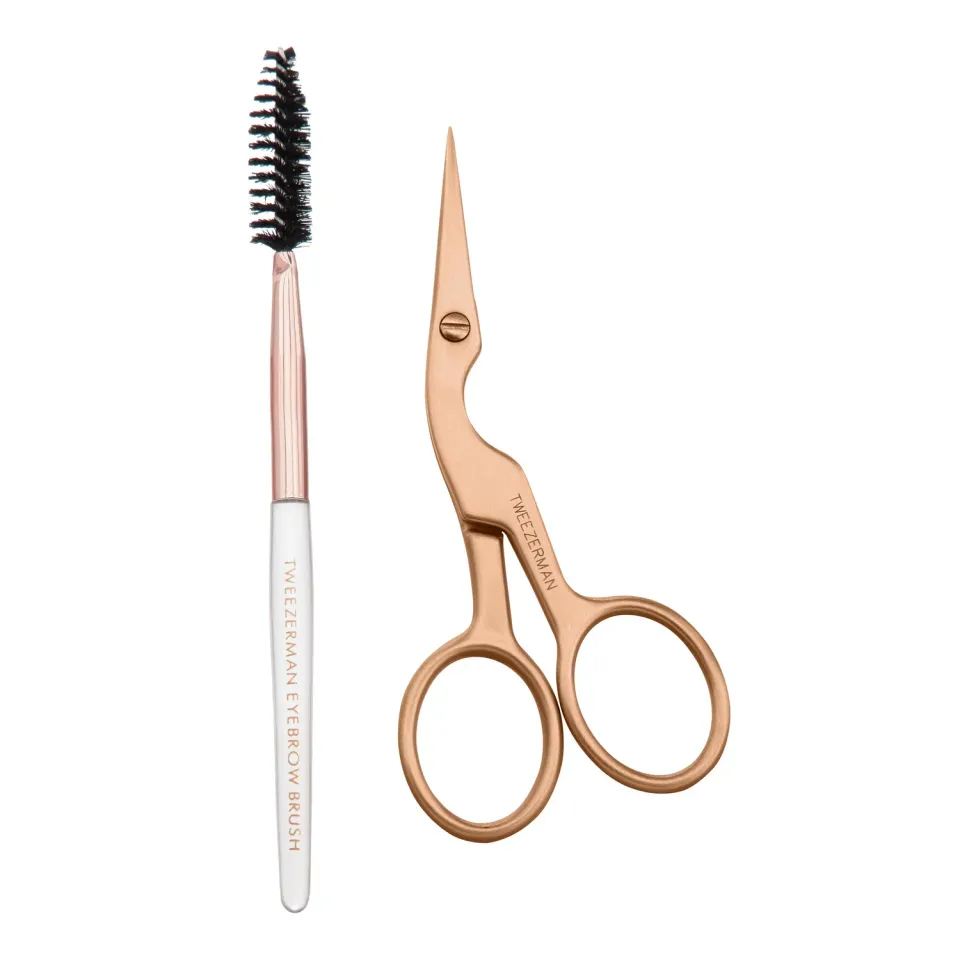 Tweezerman Rose Gold brynsax med borste