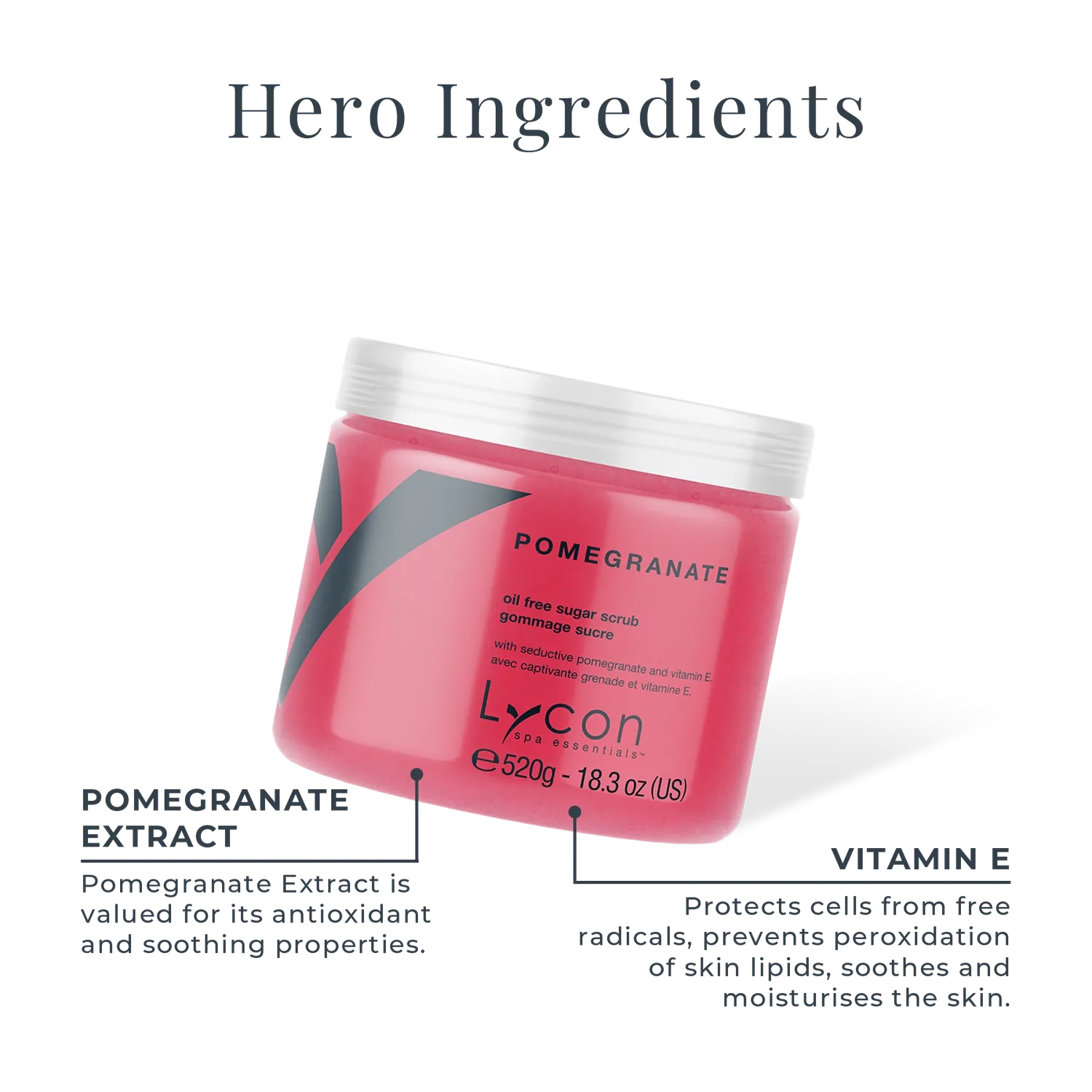 Lycon Pomegranate Sugar Scrub kroppspeeling 520 g oljefri