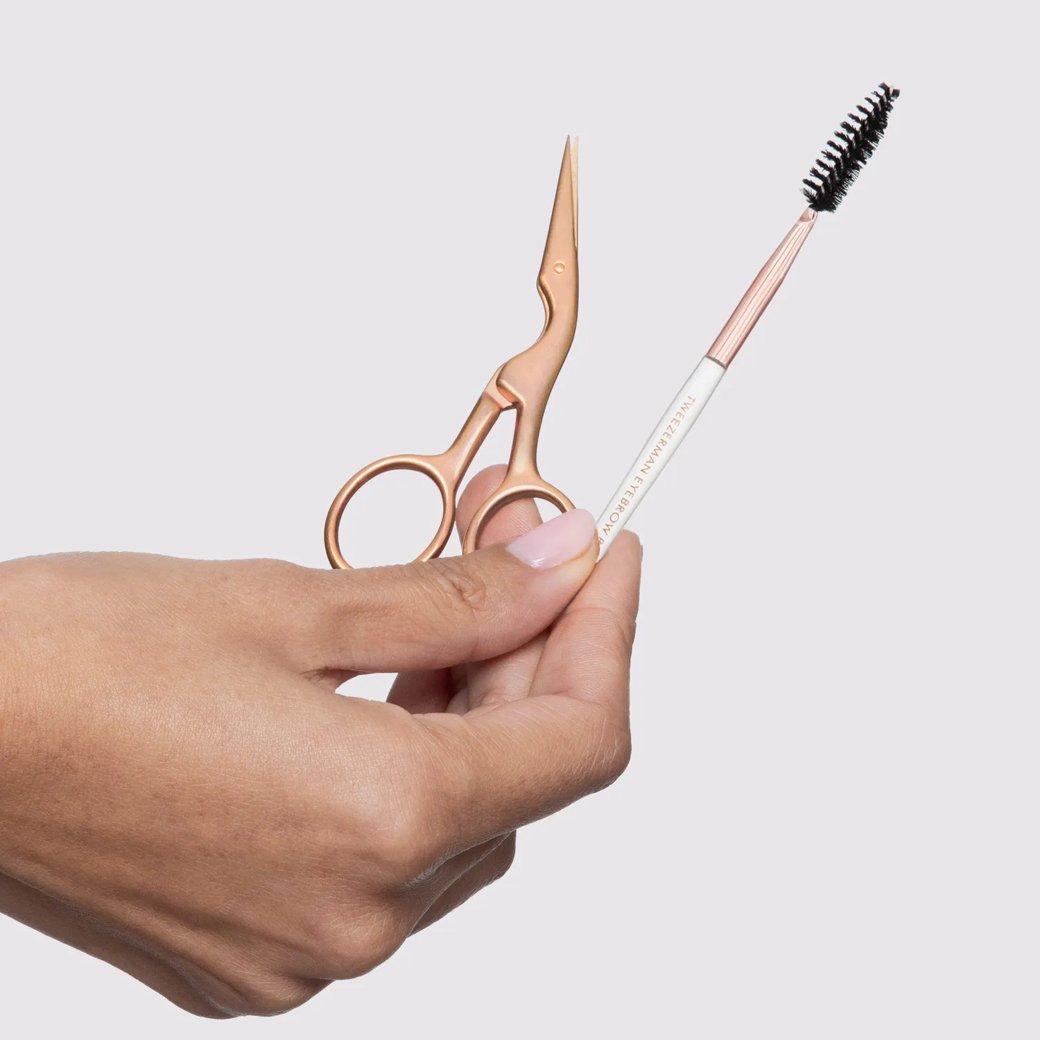 Tweezerman Rose Gold brynsax med borste